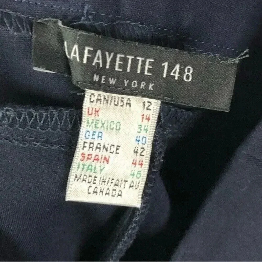 Lafayette 148 Navy Blue Pull On Straight Leg Crepe Pants 12
